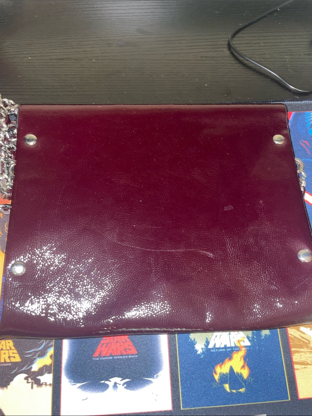 Zara Glossy Patent Chain Crossbody Bag - Burgundy - Picture 6 of 7